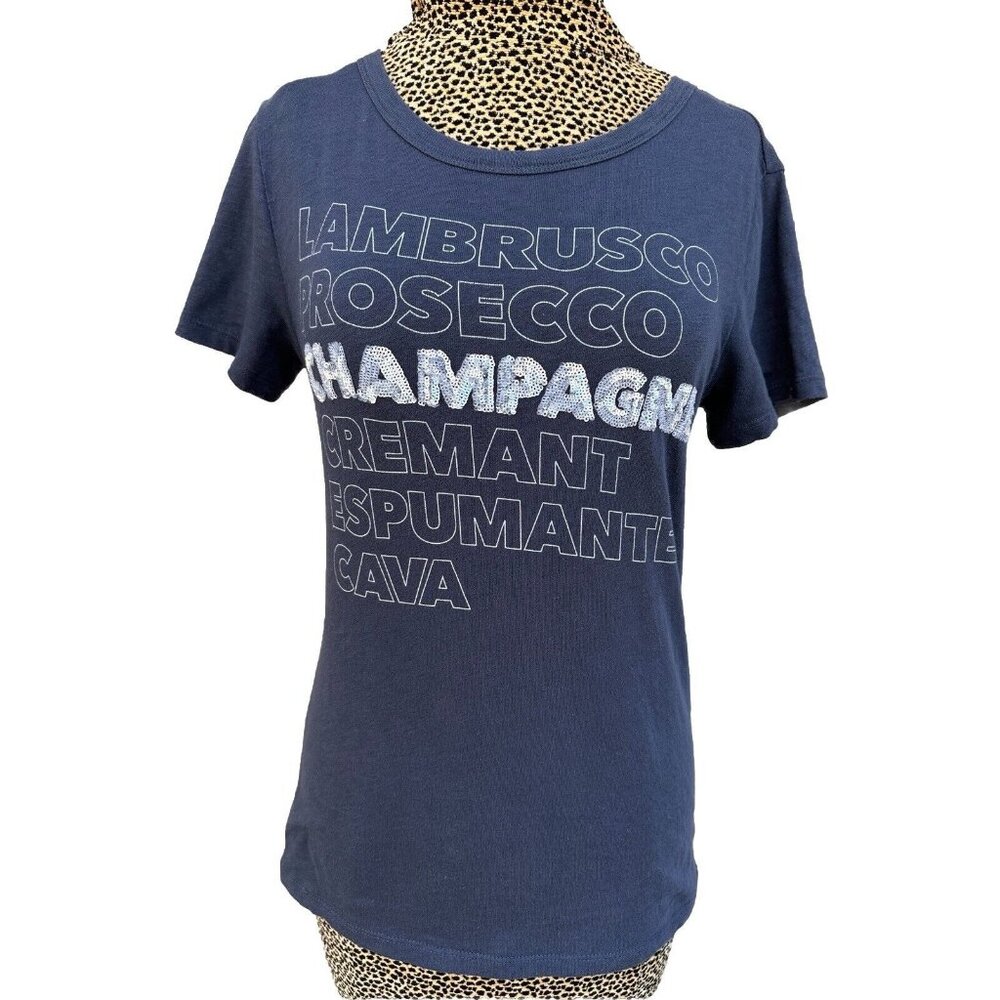 J. Crew Womens Shirt Blue Size XS 100% Cotton Champagne Logo Sequin Short Sleeve
